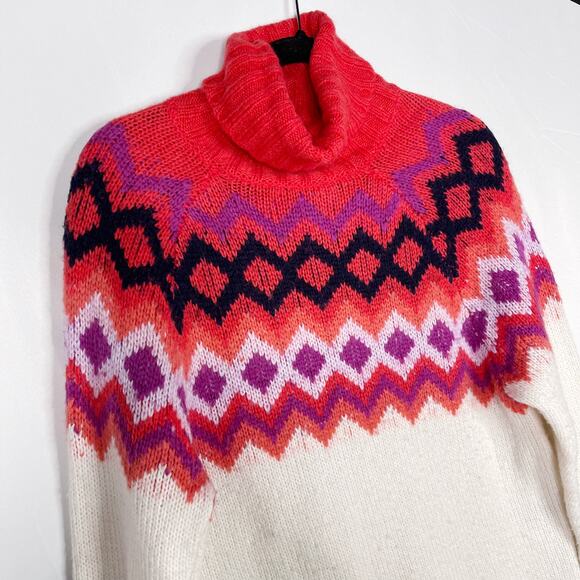 Aerie Fair Isle Wool Blend Turtleneck Sweater Cream Red Small S Cozy Lounge - Picture 5 of 12